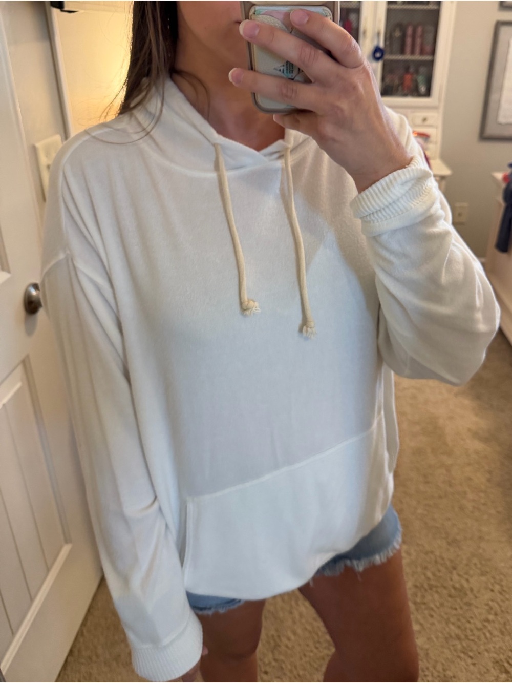 Shop Talulah Cream Lightweight Hoodie with Drawstring